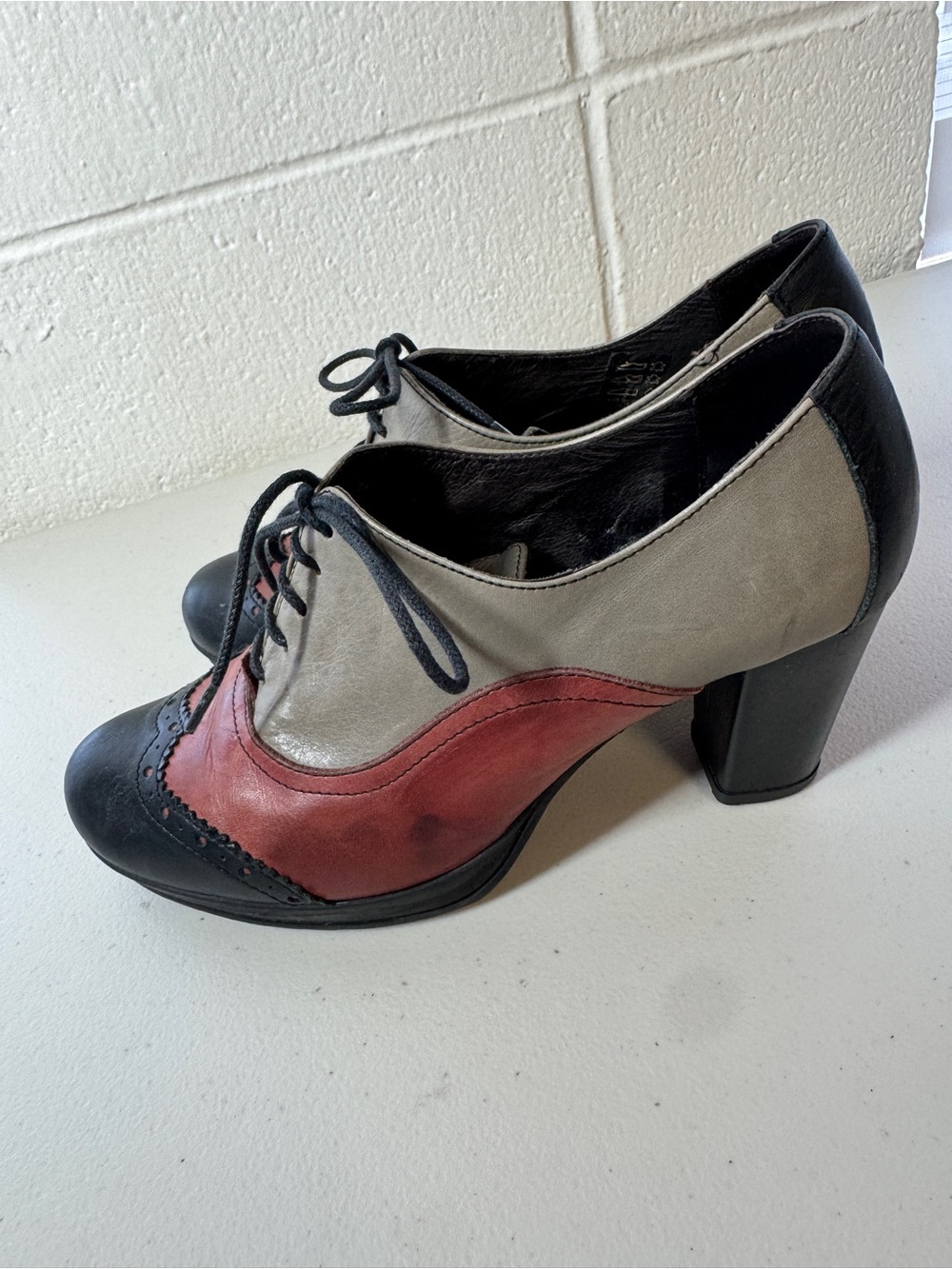 MJUS Leather Oxford Heels Colorblock EU 40 Spain Retro Art Boho Lagenlook Shoes - Picture 5 of 16